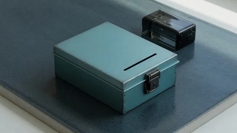 A sealed teal archive box with a closed latch — PDPL as a product constraint, not a certificate.